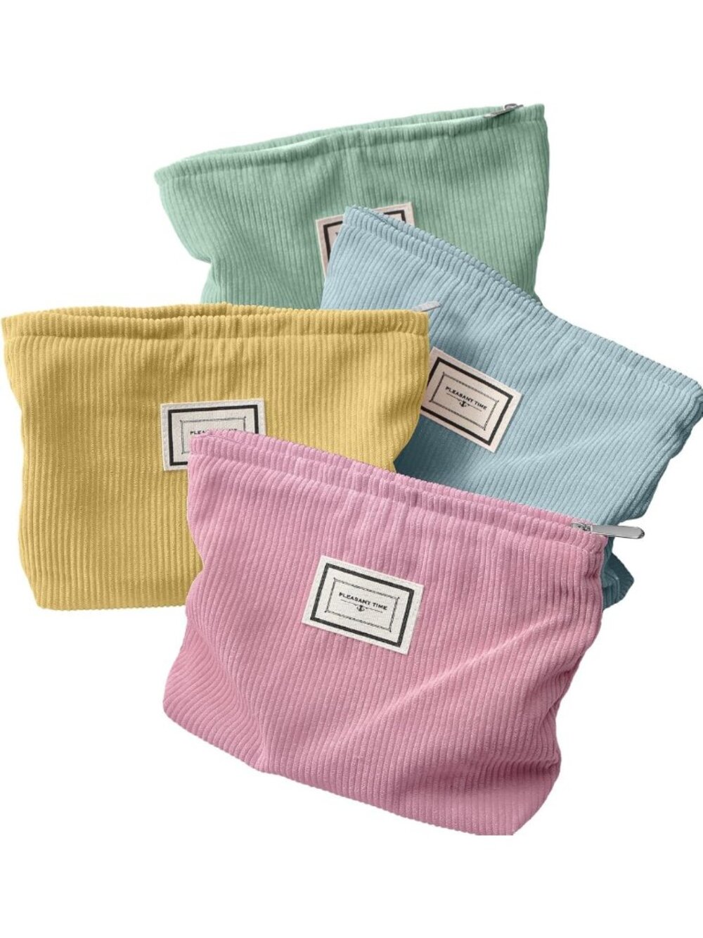 4 Pcs Velvet Corduroy Makeup Bags - Stylish Macaron Colors, Travel Friendly